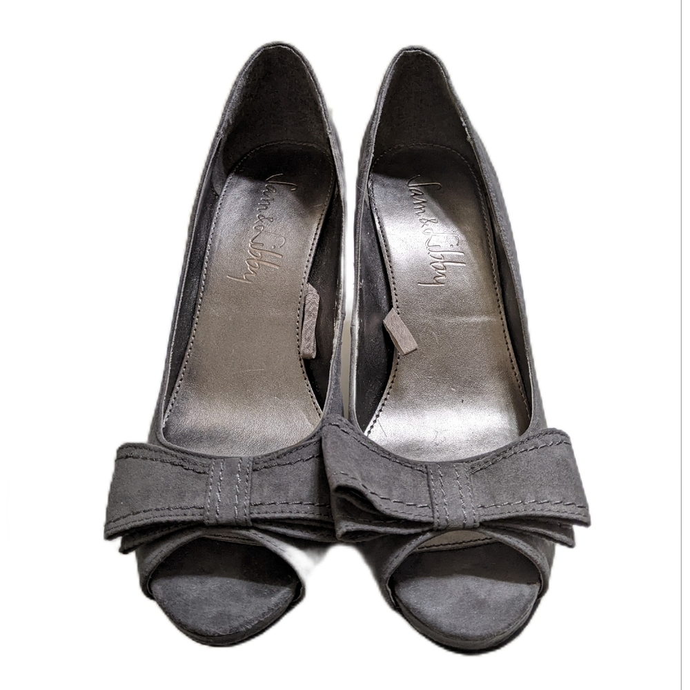 Sam & Libby Grey Suede Heels with Bow